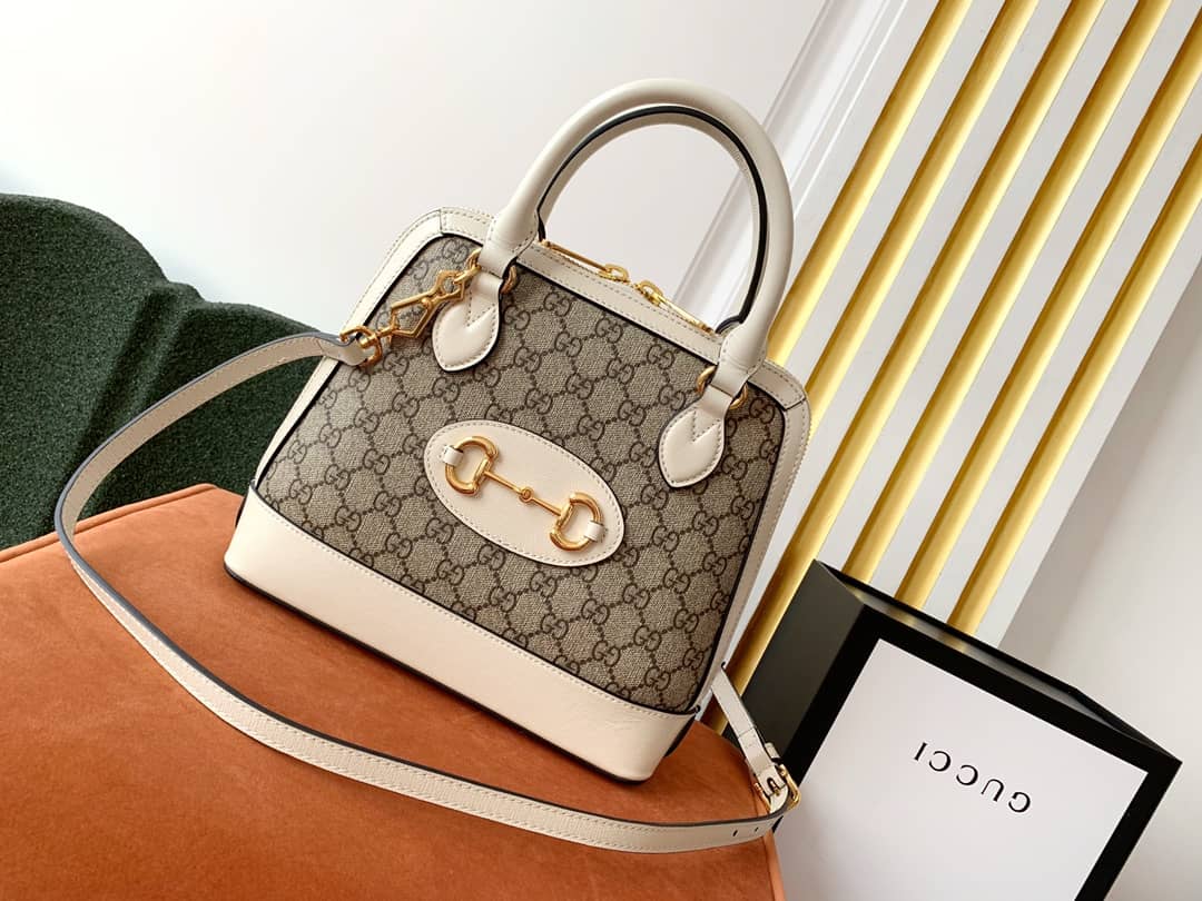Gucci Horsebit Bag Dupe 1955 Small GG Supreme Grainy Leather Handle Bag Replica White 621220 - DEEPREPS