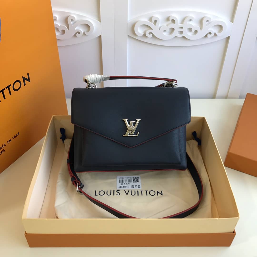 Louis Vuitton MyLockMe 2way Leather Grain Replica Satchel Black M54849 - DEEPREPS