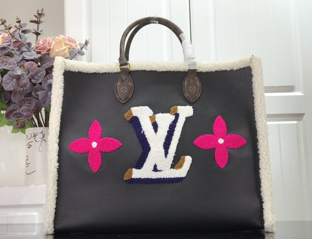 Louis Vuitton Onthego GM Leather Shearling Bag Black Replica M56958 - DEEPREPS