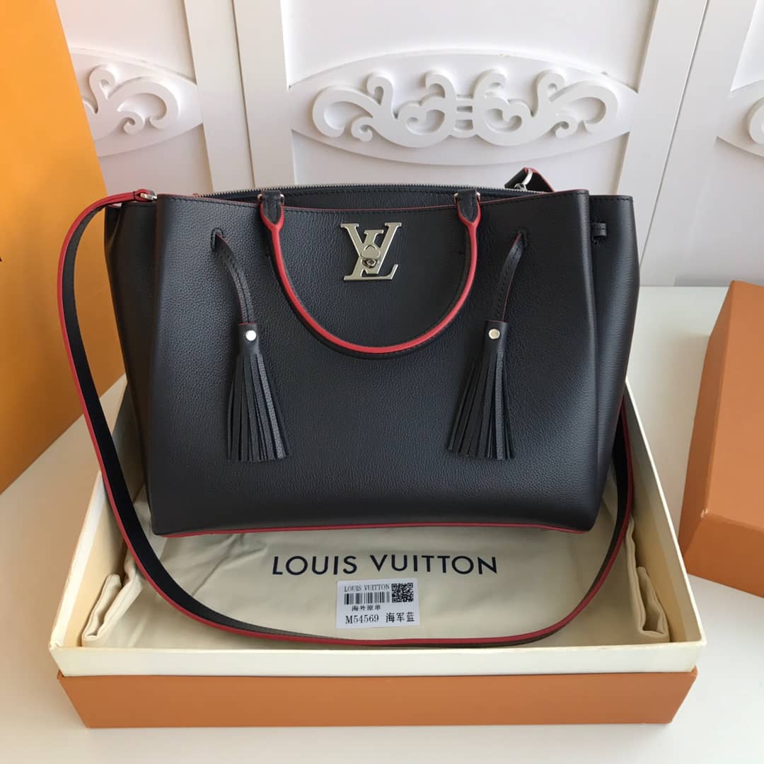 Louis Vuitton Lockmeto Leather Tote Replica Black M54569 - DEEPREPS