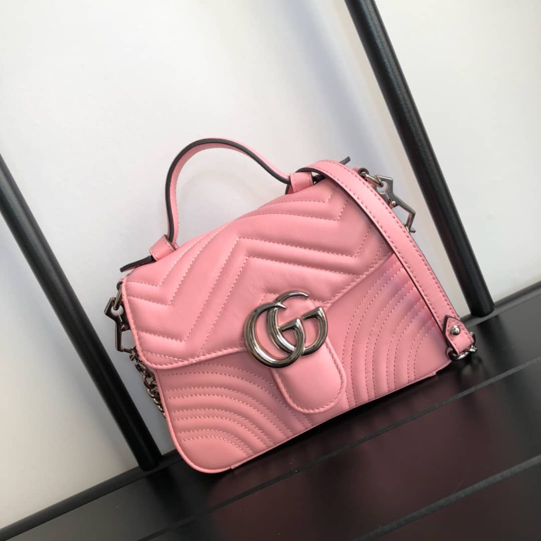 Gucci GG Marmont Mini Leather Top Handle Bag Replica Pink 547260 - DEEPREPS