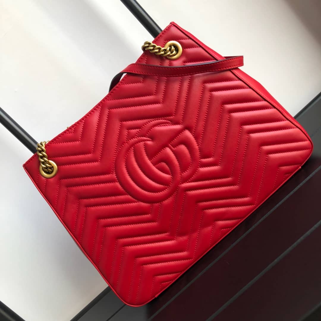 Gucci GG Marmont Chain Shoulder Bag Replica Red 453569 - DEEPREPS