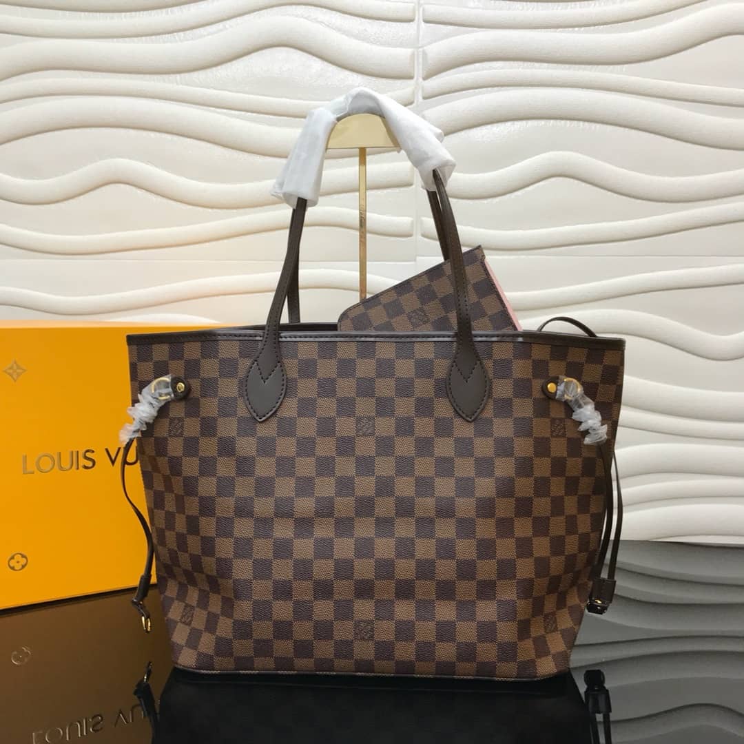 Louis Vuitton Neverfull MM Damier Ebene Bag Replica Pink N40995 - DEEPREPS