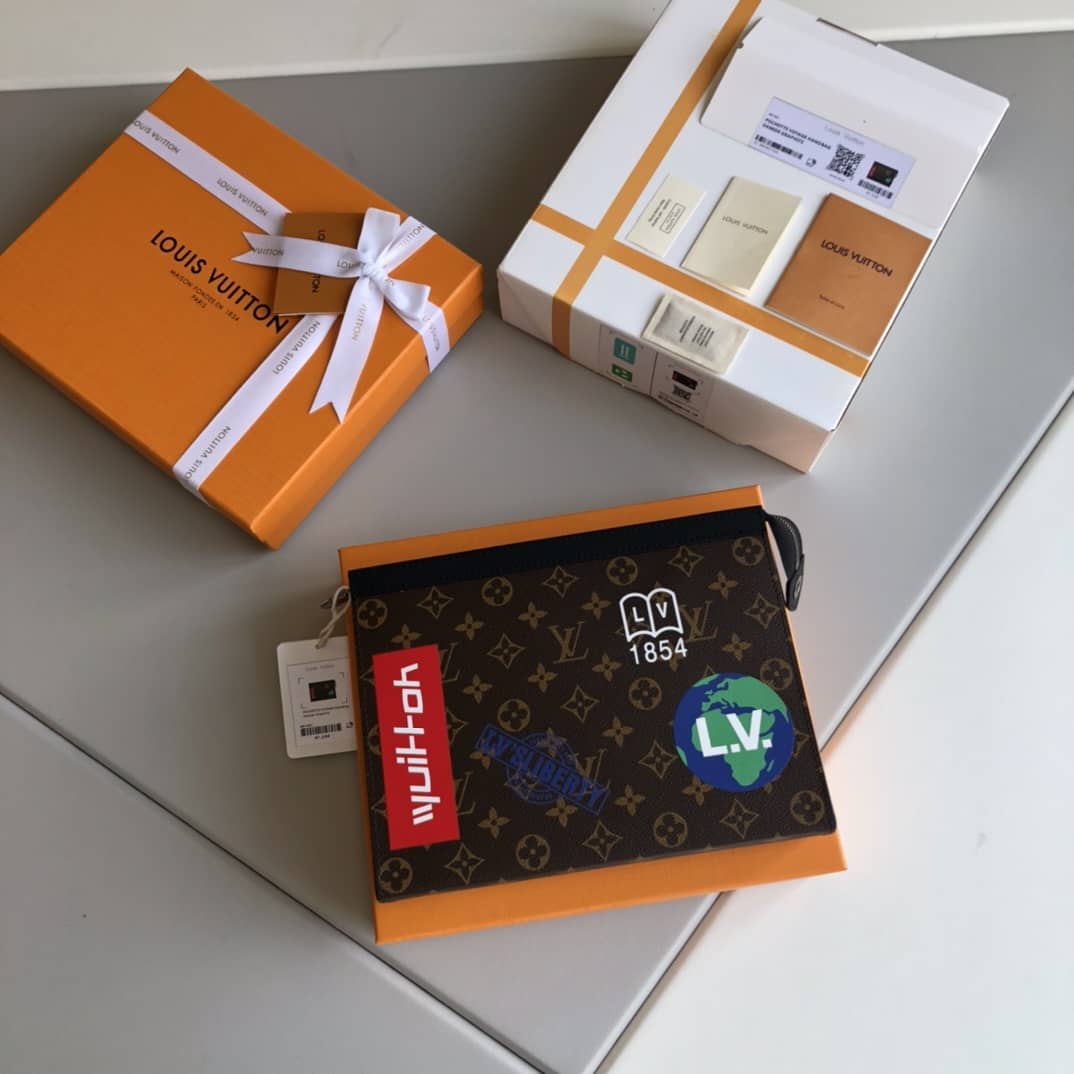 Louis Vuitton Monogram Eclipse Canvas Replica Pochette Voyage MM Brown M61692 - DEEPREPS