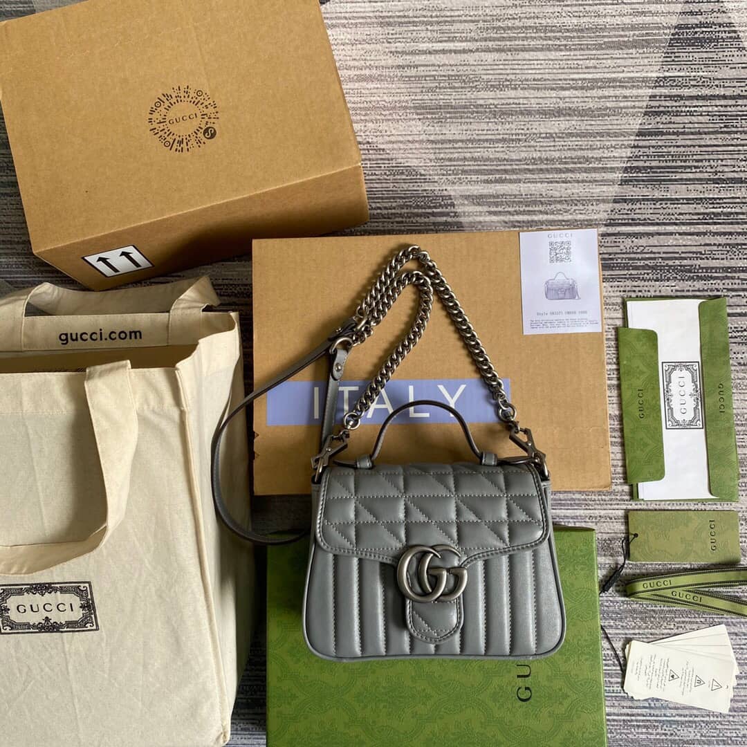 Gucci GG Marmont Mini Top Handle Bag Replica Gray 583571 - DEEPREPS