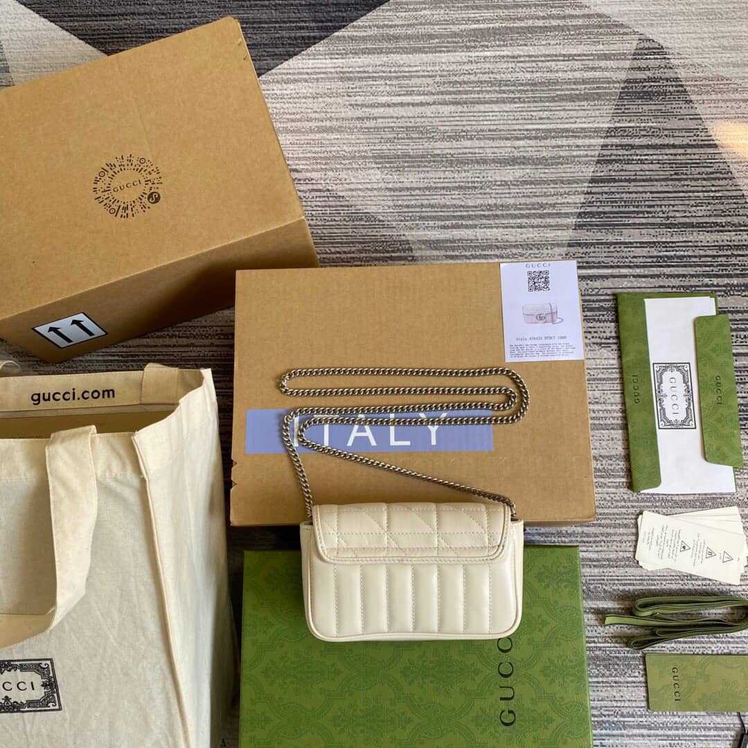 Gucci GG Marmont Matelasse Leather Mini Shoulder Bag Replica White 476433 - DEEPREPS
