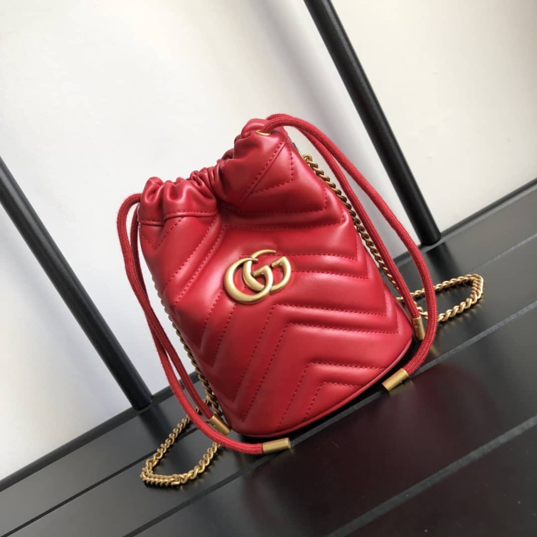 Gucci GG Marmont Mini Bucket Crossbody Bag Replica Red 575163 - DEEPREPS
