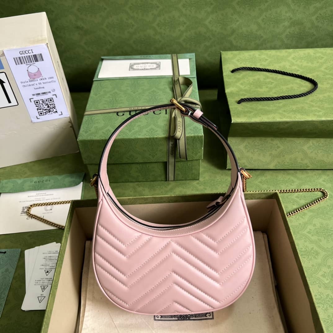Gucci GG Marmont Half-moon-shaped Mini Pink 699514 Replica Hobo Bag - DEEPREPS