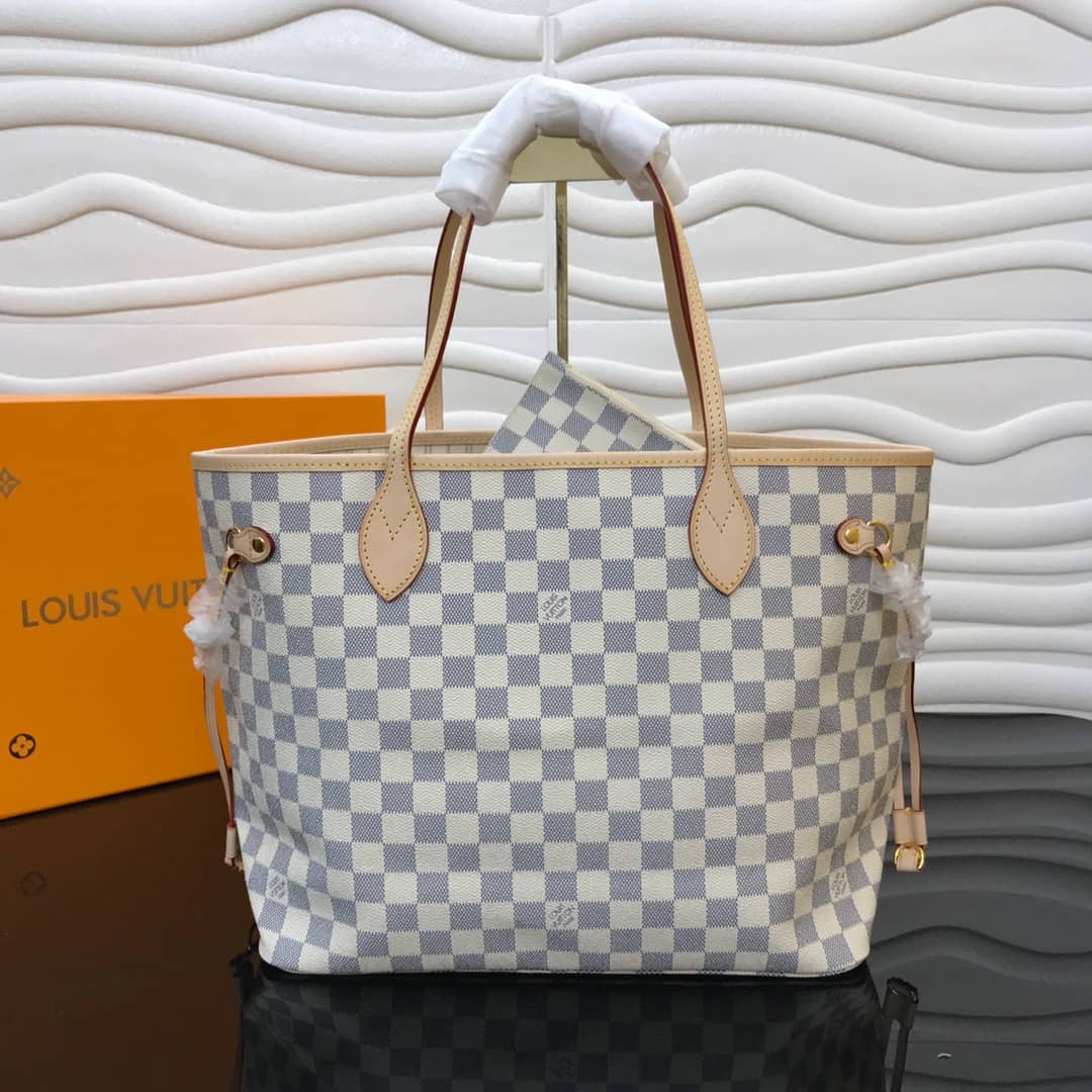 Louis Vuitton Neverfull MM Damier Azur Bag Replica White N40995 - DEEPREPS