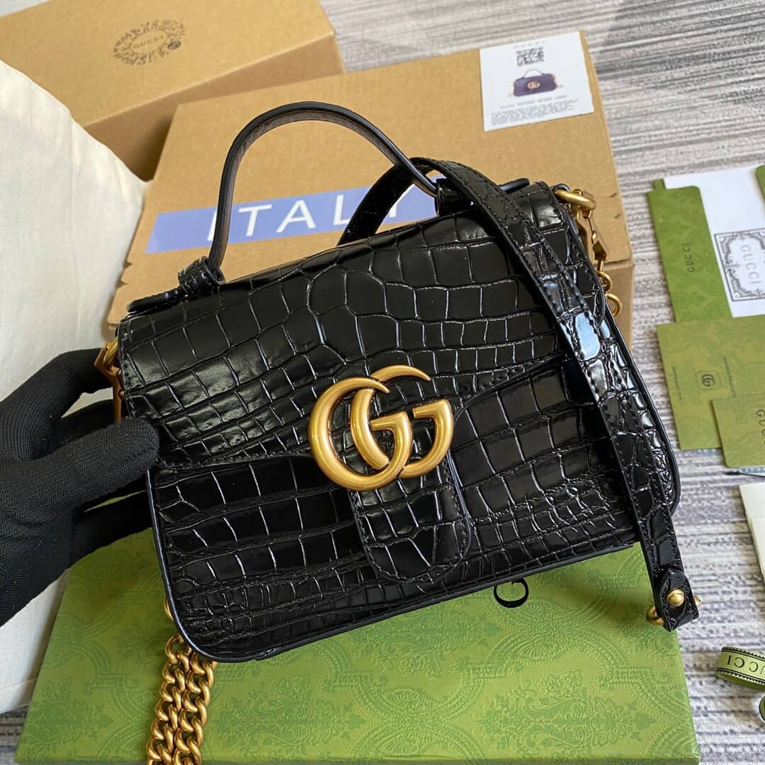 Gucci GG Marmont Mini Leather Top Handle Bag Replica Black 547260 - DEEPREPS
