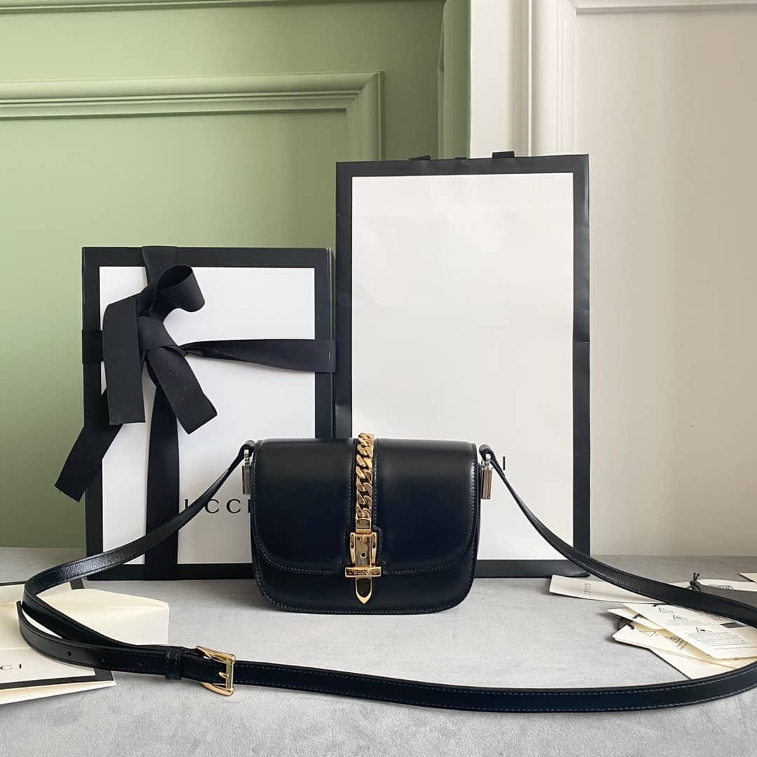 Gucci Ladies Mini Sylvie Shoulder Bag Replica Black 615965 - DEEPREPS
