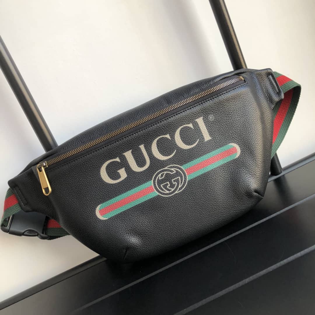 Gucci Print Leather Belt Waist Bum Bag Replica Black 493869 - DEEPREPS
