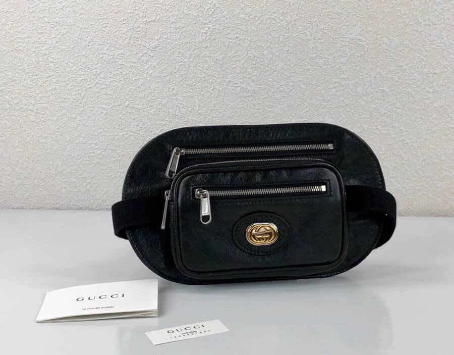Gucci Soft Leather Belt Bag Replica Black 575857 - DEEPREPS