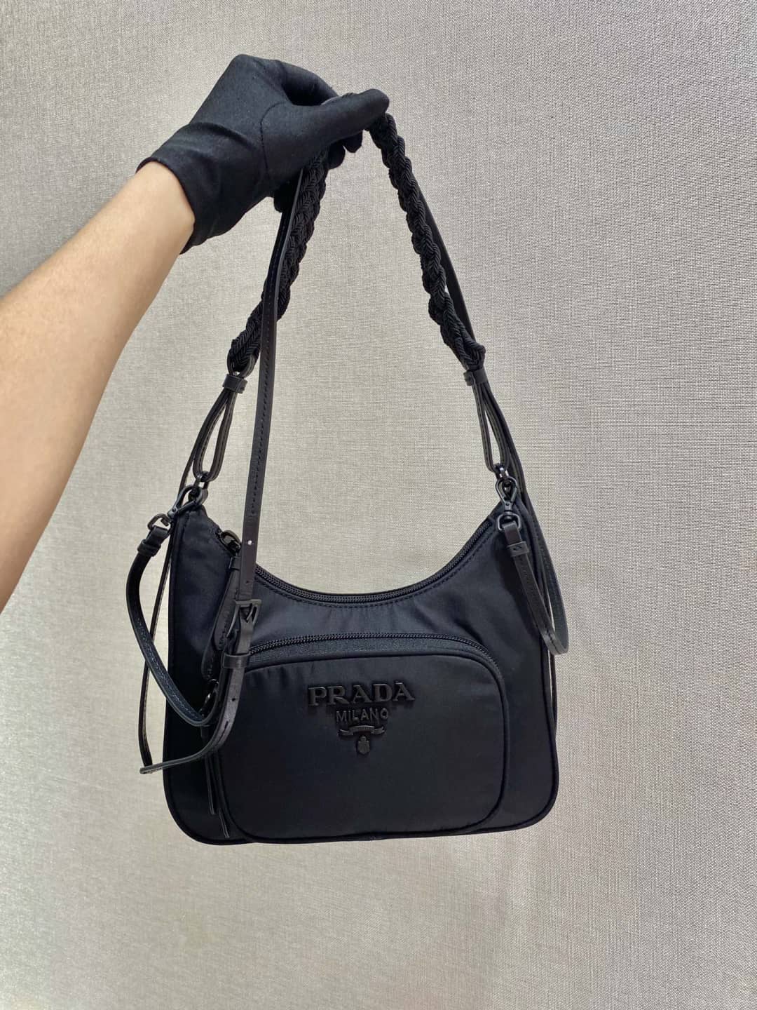 Prada Replica Nylon Hobo Bag With Braided Strap - DEEPREPS