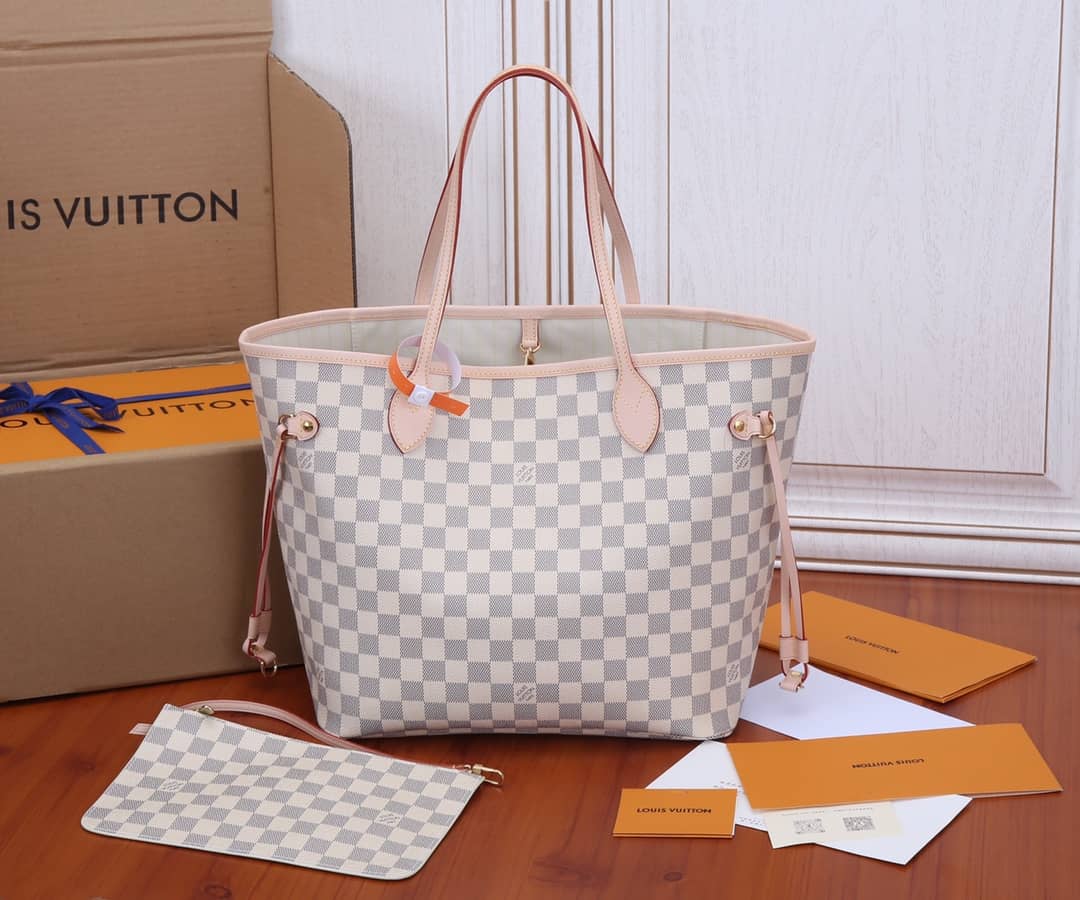 Louis Vuitton Neverfull MM Damier Azur Tote Replica White N41361 - DEEPREPS