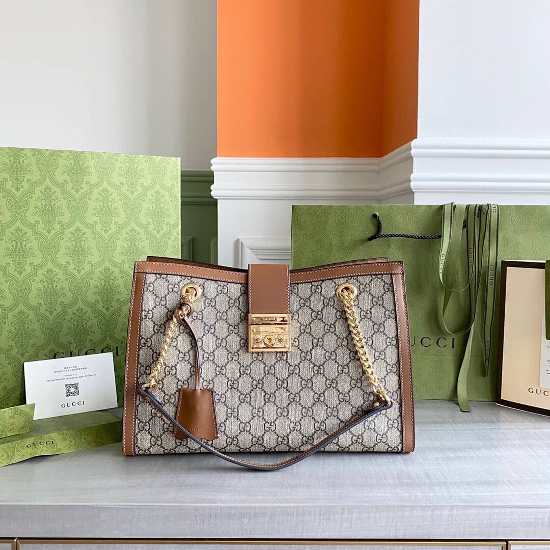 Gucci Padlock Medium GG Supreme Shoulder Bag Replica Gray Brown 479197 - DEEPREPS