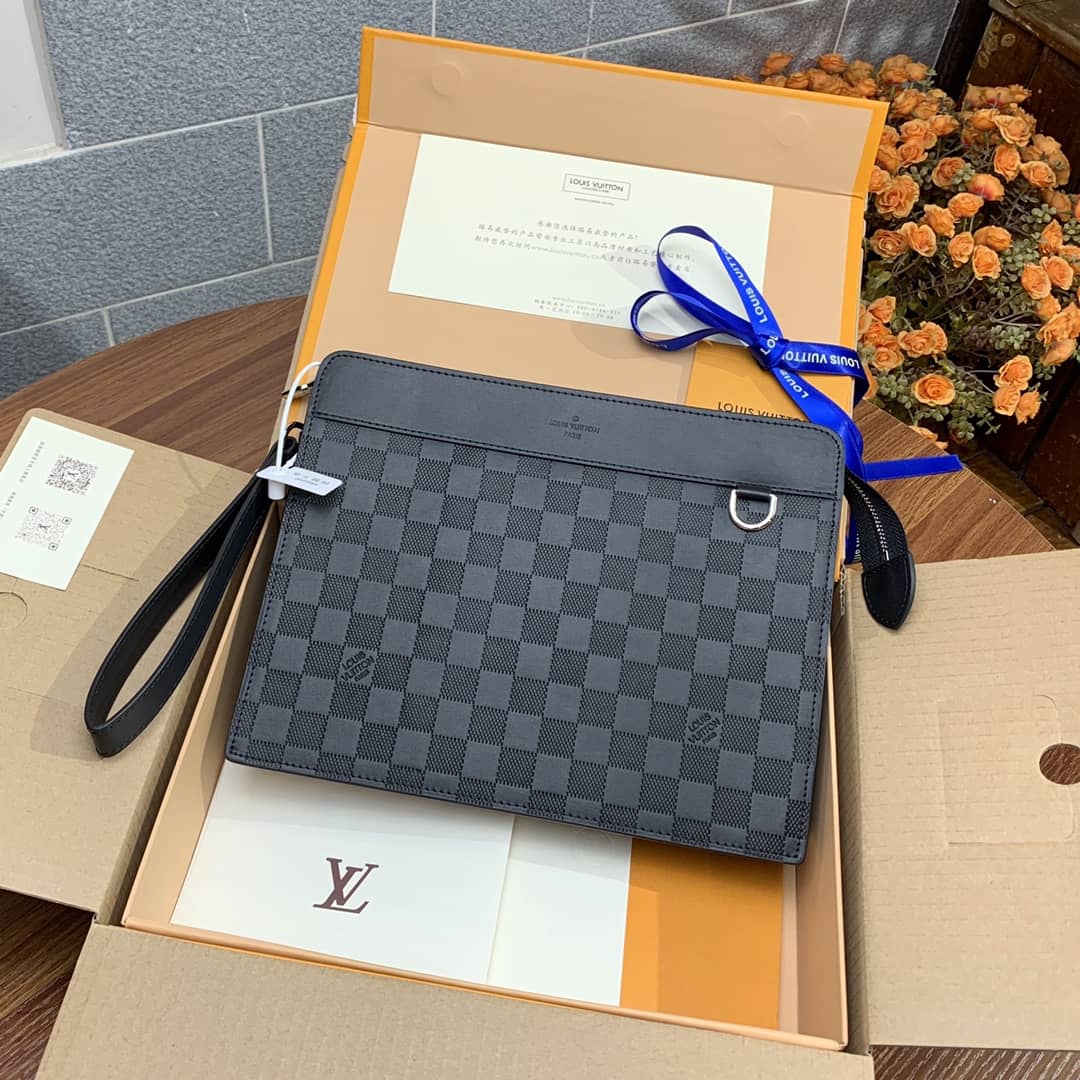 Louis Vuitton Damier Graphite Standing Pouch Replica Black N60448 - DEEPREPS