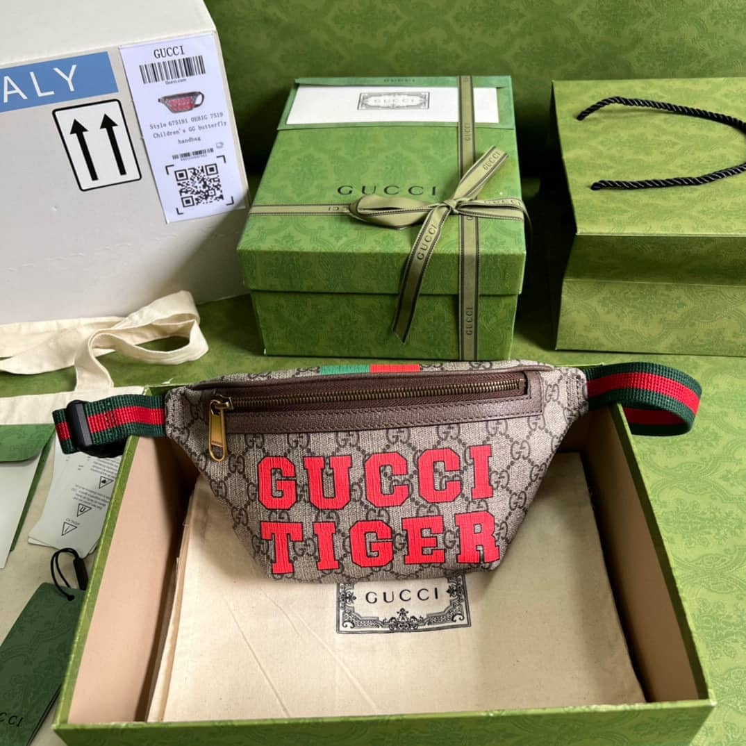 Gucci Supreme Canvas Tiger GG Belt Bag Beige Ebony 675181 Replica - DEEPREPS