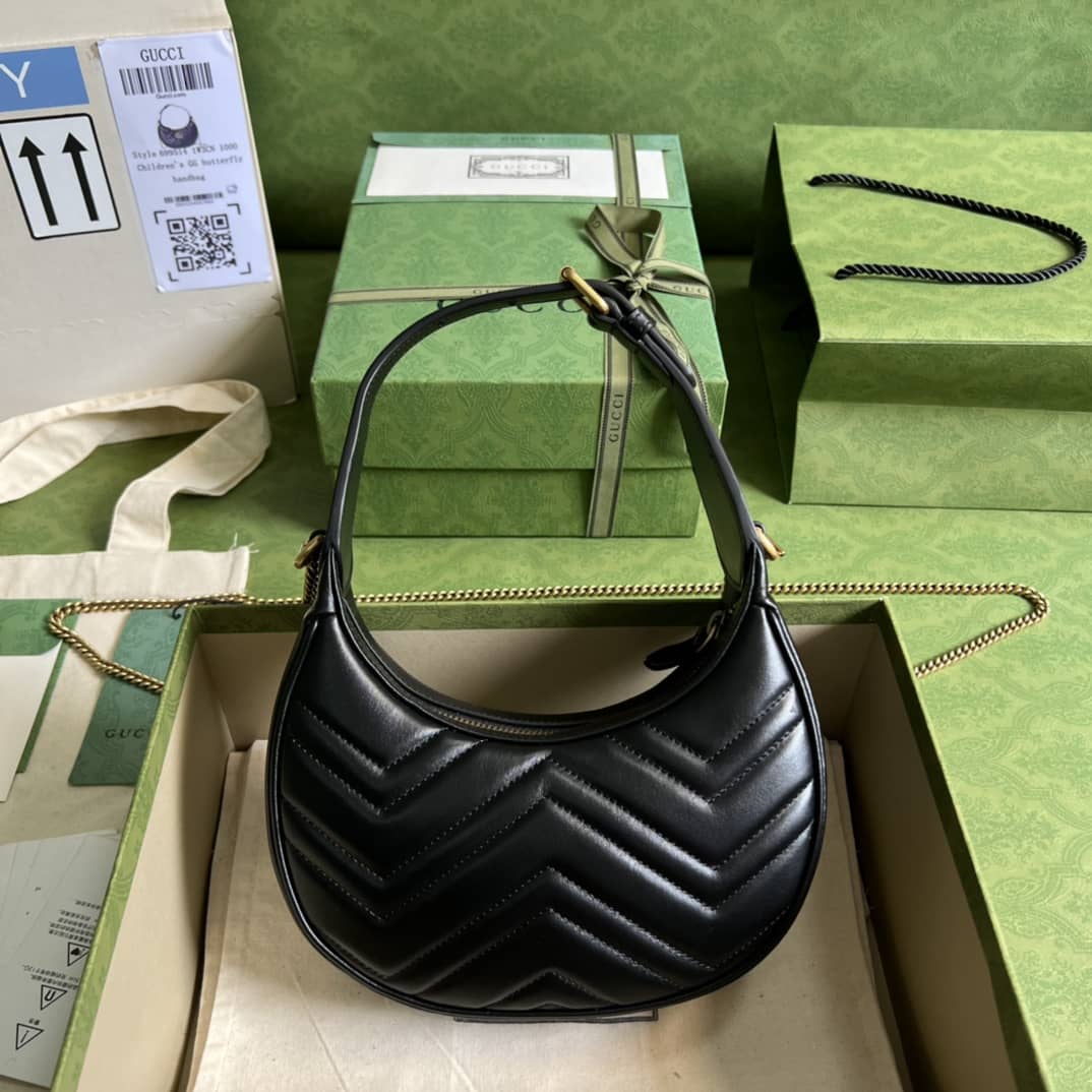 Gucci GG Marmont Half-moon-shaped Mini Black 699514 Replica Hobo Bag - DEEPREPS