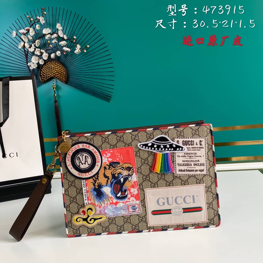 Gucci GG Supreme Monogram Courrier Zip Pouch Replica 473915 - DEEPREPS