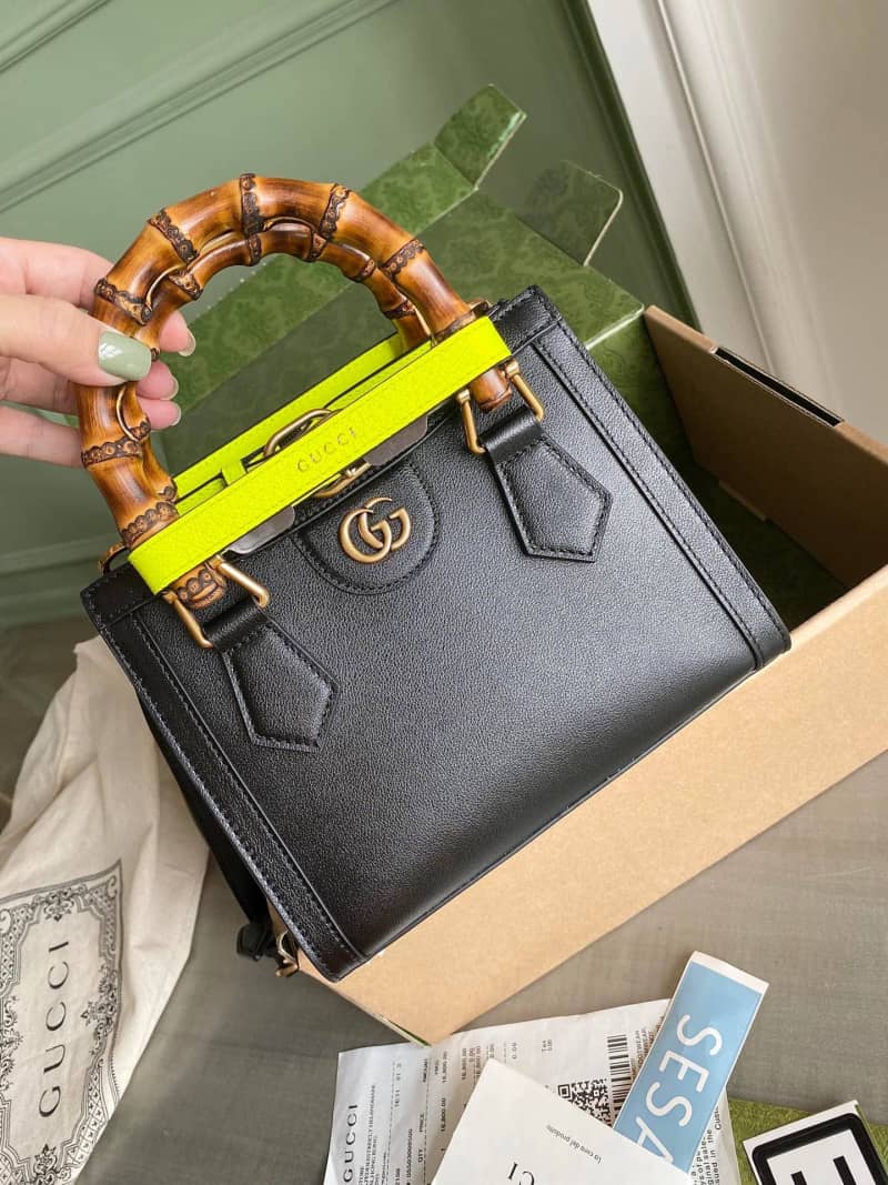 Gucci Diana Mini Bamboo Tote Bag Replica Black 655661 - DEEPREPS