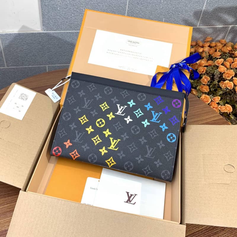 Louis Vuitton Monogram Eclipse Canvas Replica Pochette Voyage MM Black M61692 - DEEPREPS