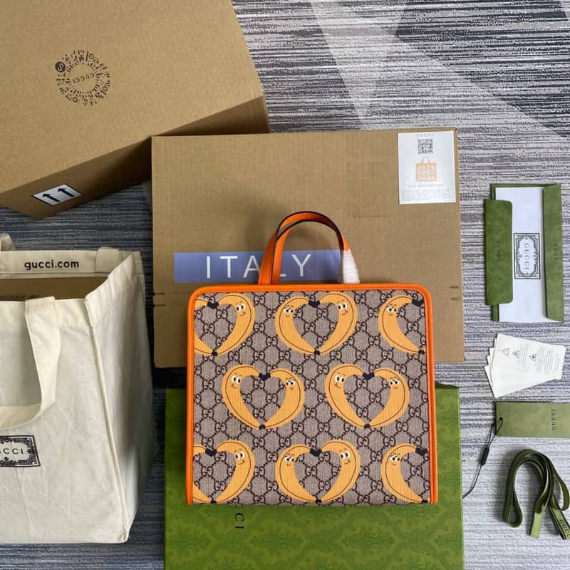 Gucci GG Supreme Kids Girl Tote Replica Orange 605614 - DEEPREPS