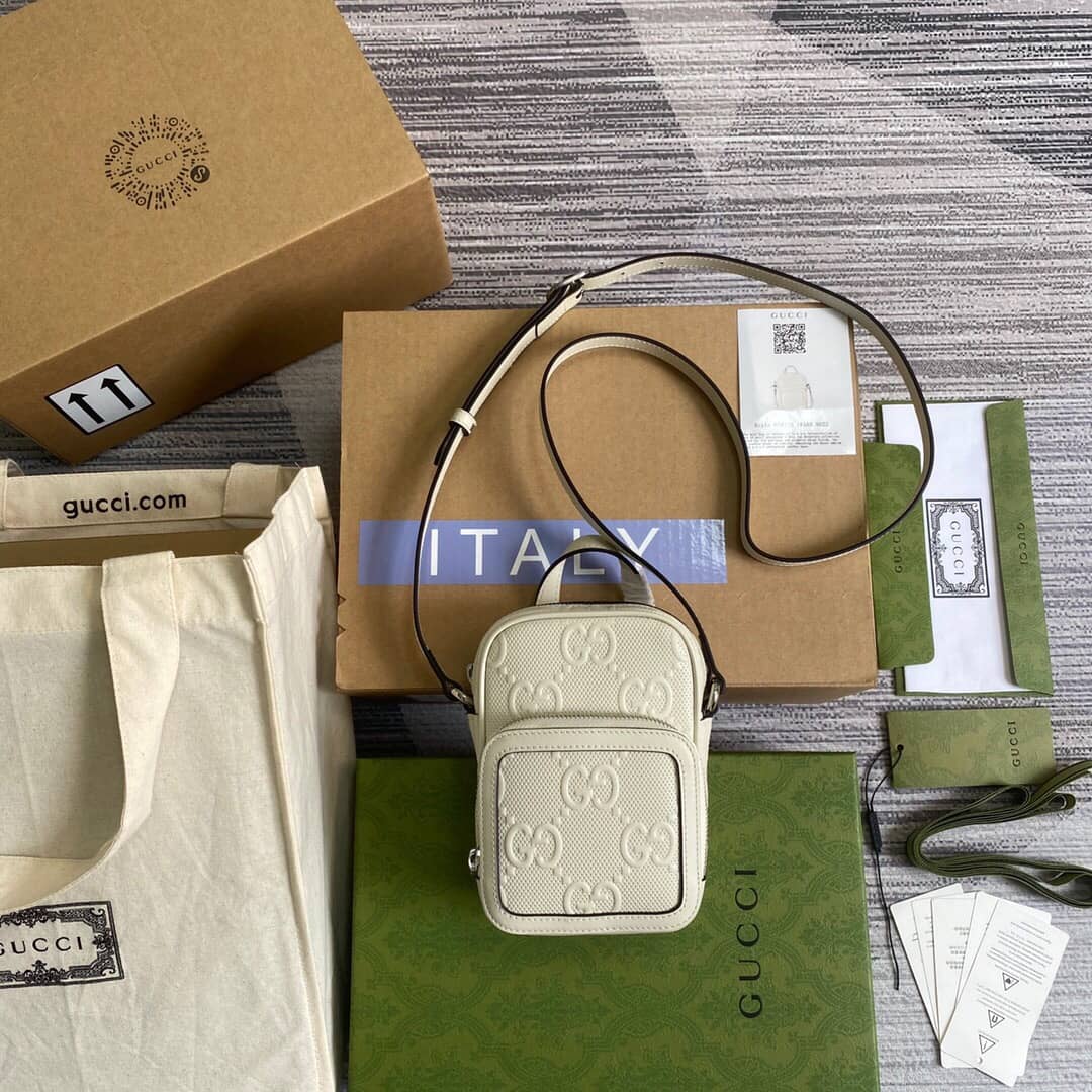 Gucci GG Embossed Mini Bag Replica White 658553 - DEEPREPS