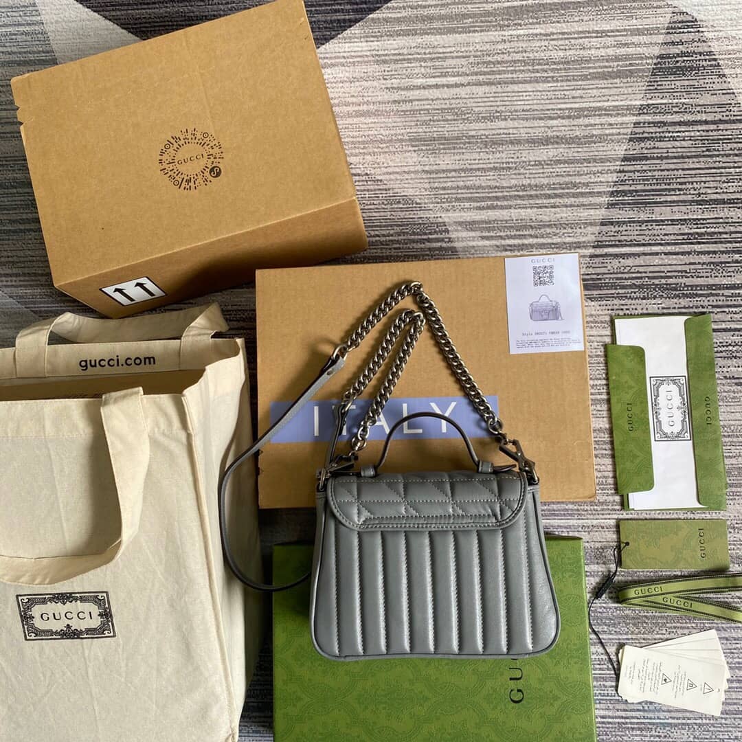 Gucci GG Marmont Mini Top Handle Bag Replica Gray 583571 - DEEPREPS