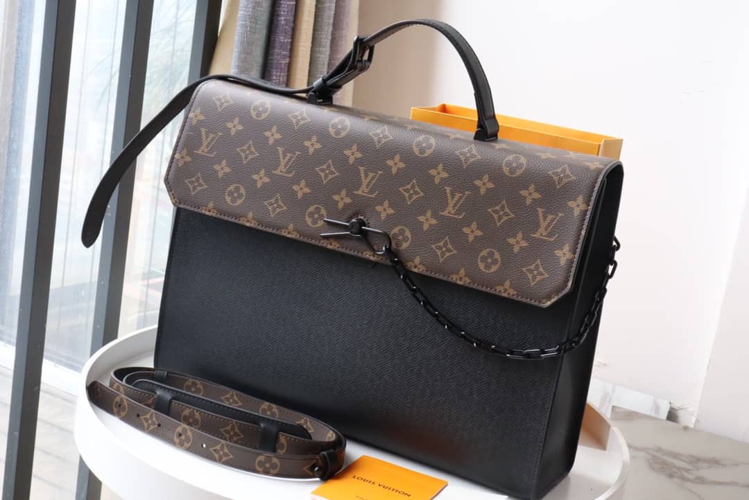 Louis Vuitton Robusto Briefcase Monogram Canvas Taiga Leather Replica Black M30591 - DEEPREPS