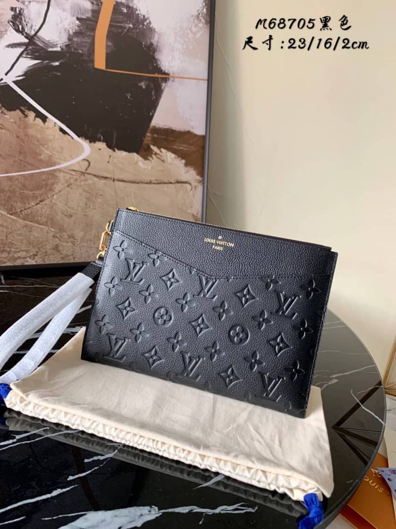 Louis Vuitton Pochette Melanie MM Monogram Empreinte Replica Clutch Black M68705 - DEEPREPS
