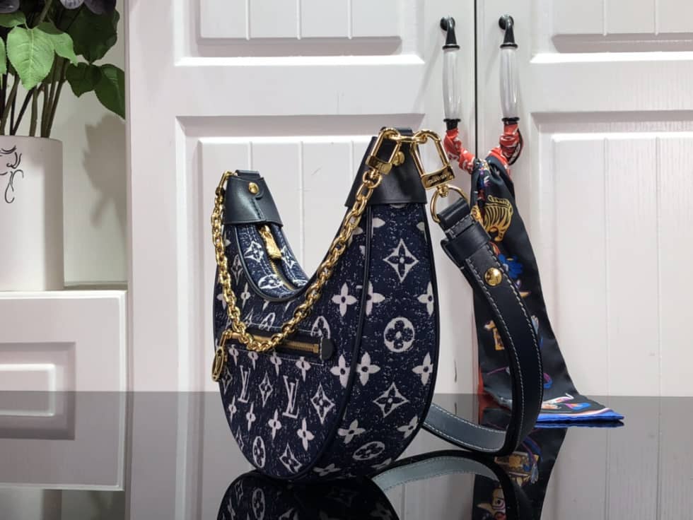 Louis Vuitton Loop Monogram Denim Ecru Blue M81094 Replica Hobo - DEEPREPS