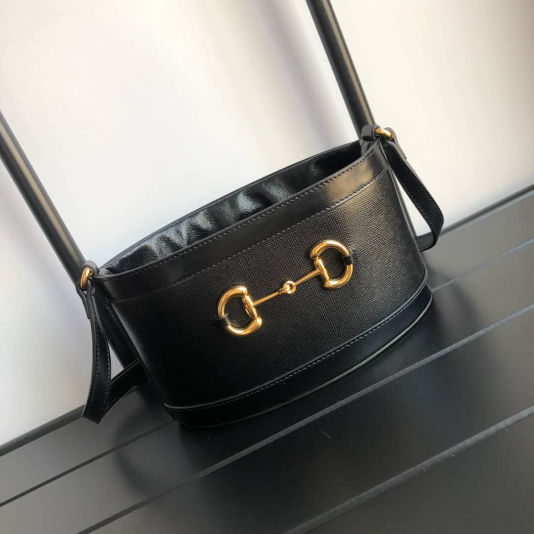 Gucci 1955 Horsebit Bucket Bag Replica Black 602118 - DEEPREPS