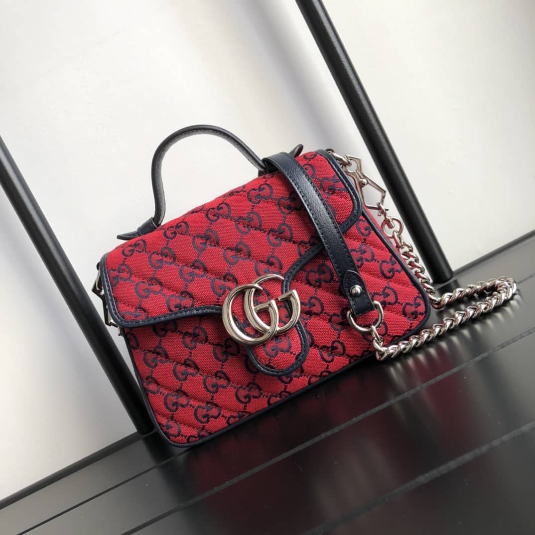 Gucci GG Marmont Mini Top Handle Bag Replica Red 583571 - DEEPREPS