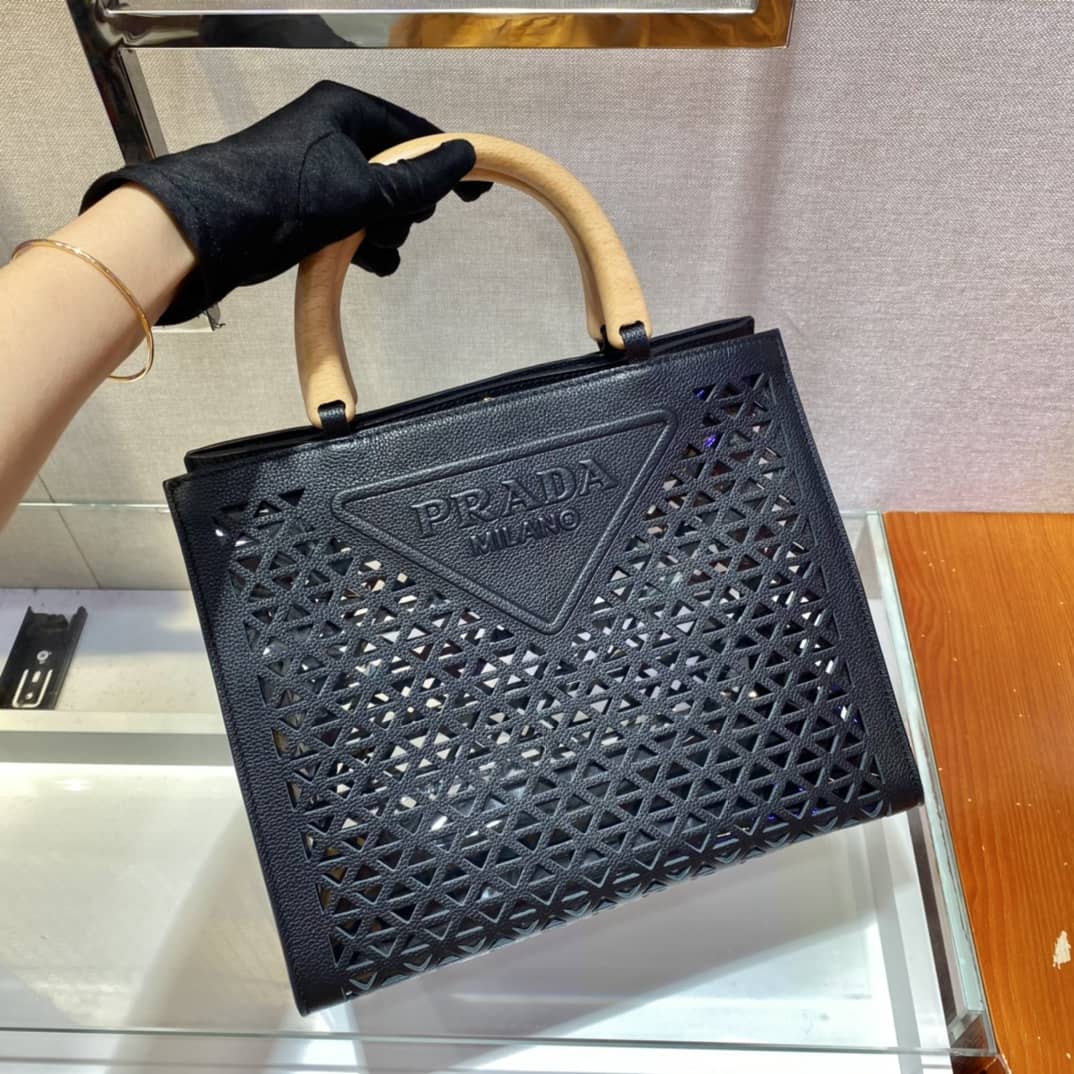Prada Hollow Out Cowhide Leather Beech Tote - DEEPREPS