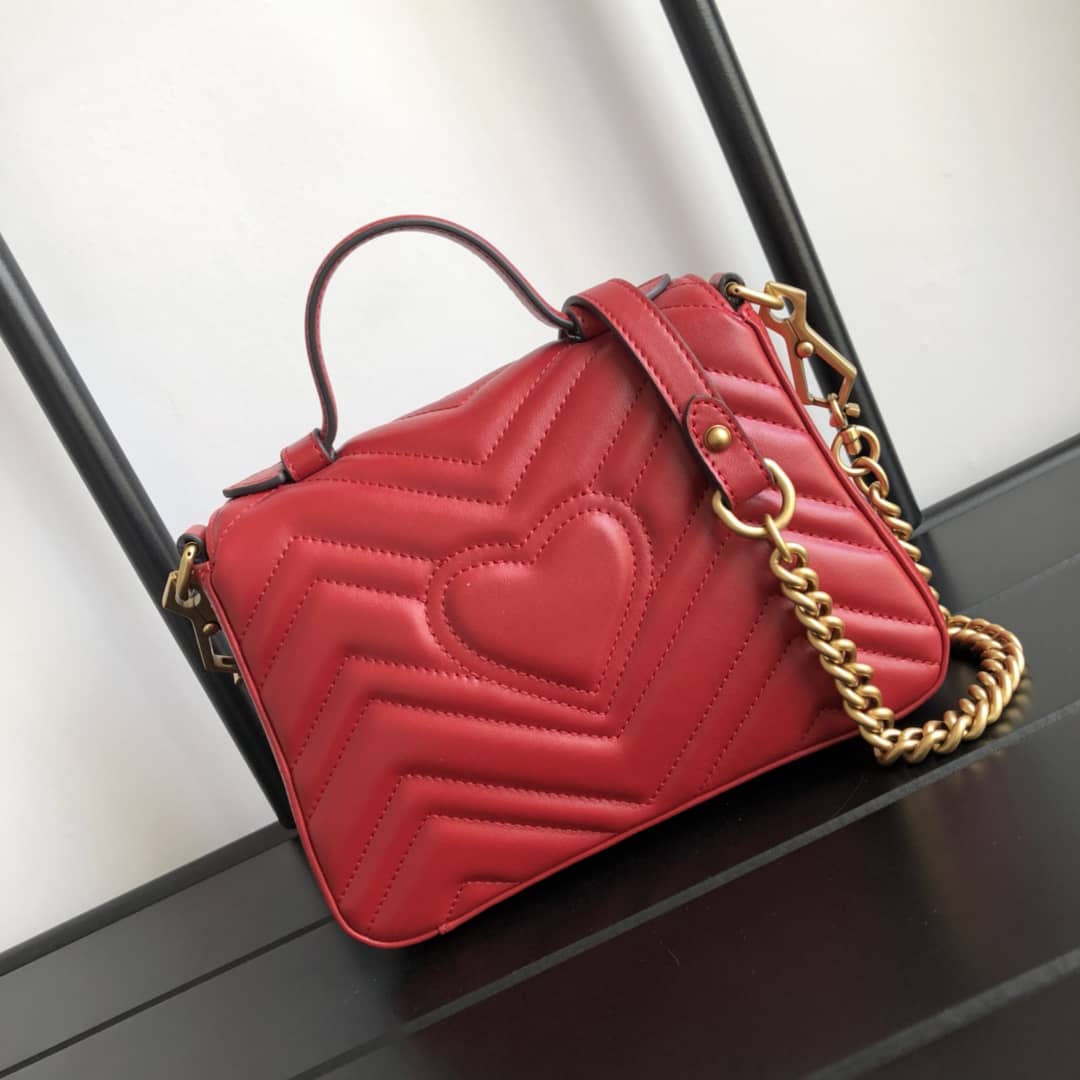 Gucci GG Marmont Mini Leather Top Handle Bag Replica Red 547260 - DEEPREPS