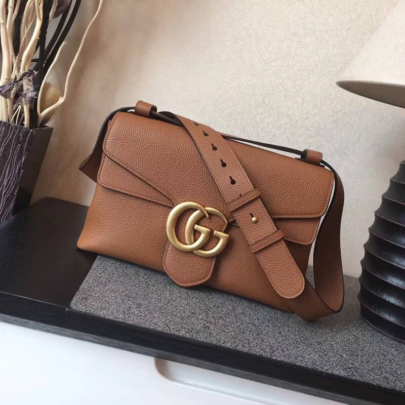 Gucci GG Marmont leather Shoulder Bag Replica Brown 401173 - DEEPREPS
