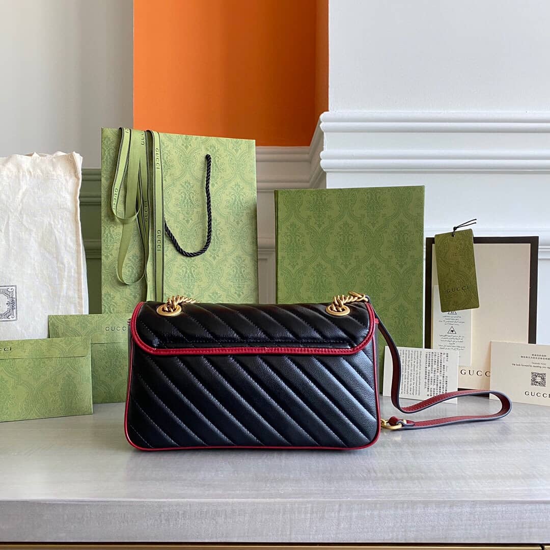 Gucci GG Marmont Matelasse Shoulder Bag Replica Black 443497 - DEEPREPS