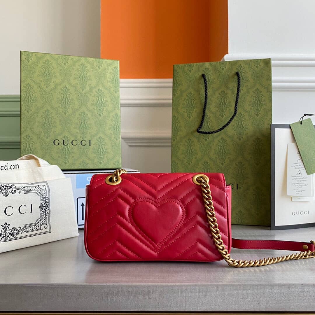 Gucci GG Marmont Matelasse Shoulder Bag Replica Red 443497 - DEEPREPS