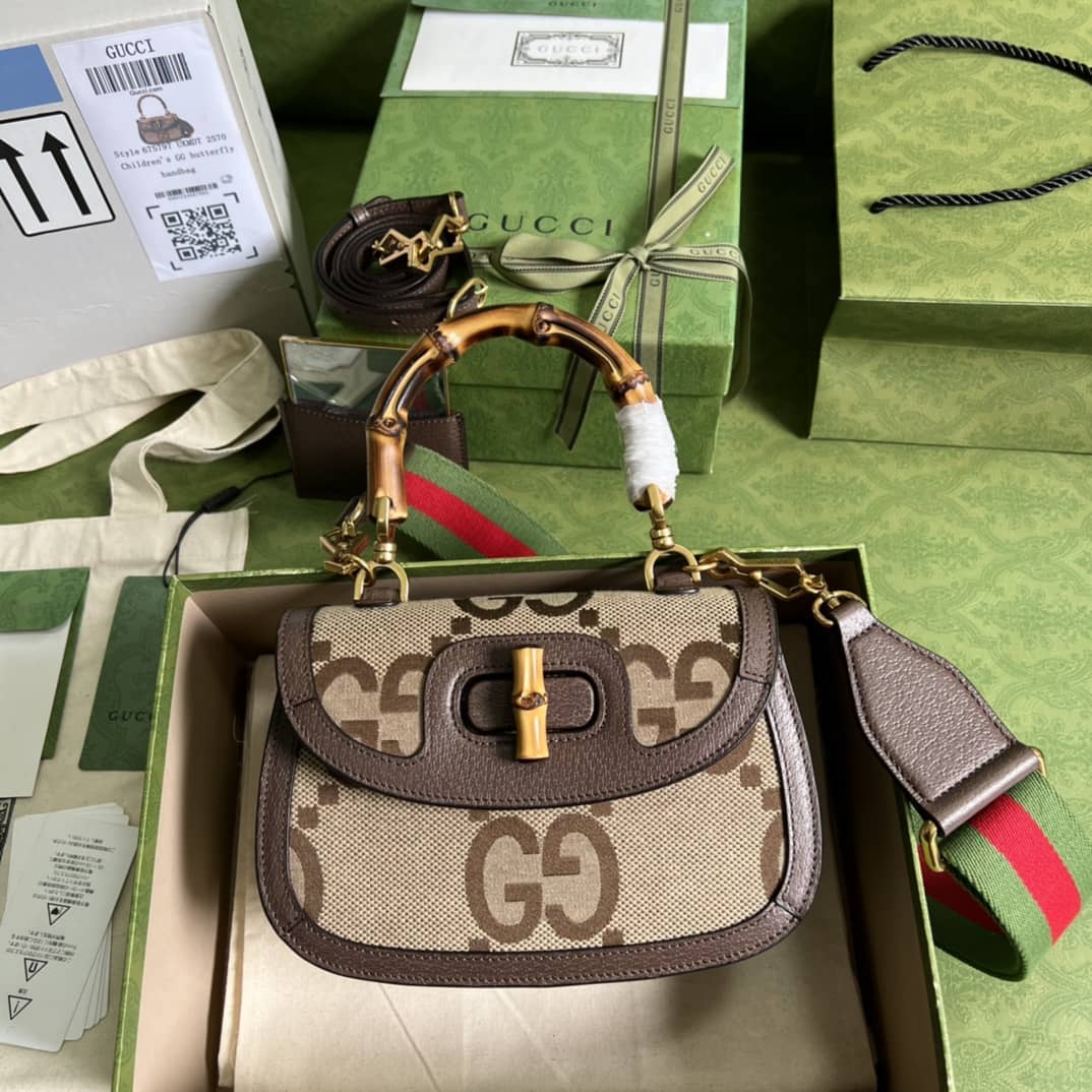 Gucci Small Jumbo GG Shoulder Bag With Bamboo Dark Coffee 675797 Replica - DEEPREPS