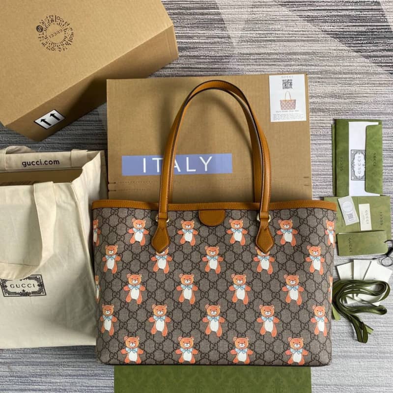 Gucci Ophidia Leather Tote Replica Brown 631685 - DEEPREPS