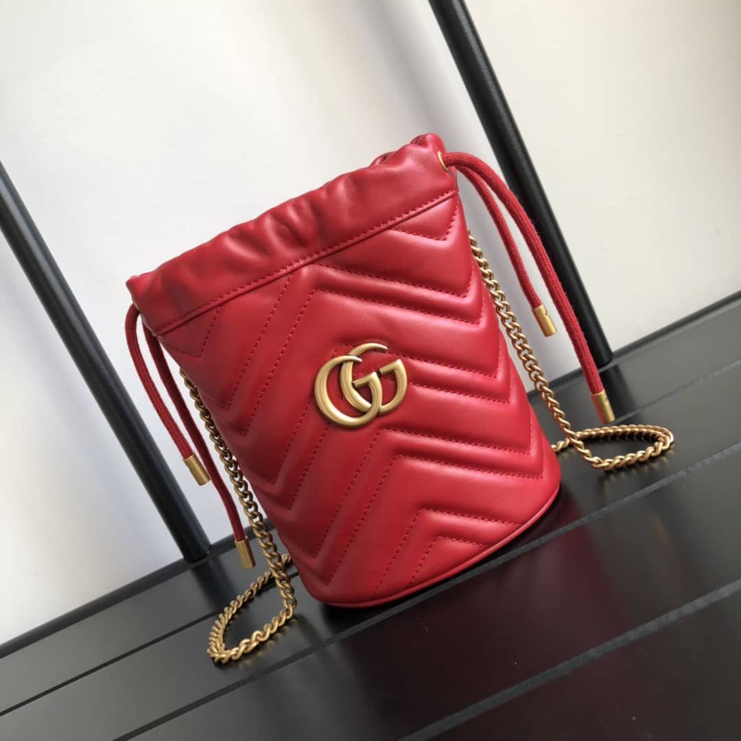 Gucci GG Marmont Mini Bucket Crossbody Bag Replica Red 575163 - DEEPREPS