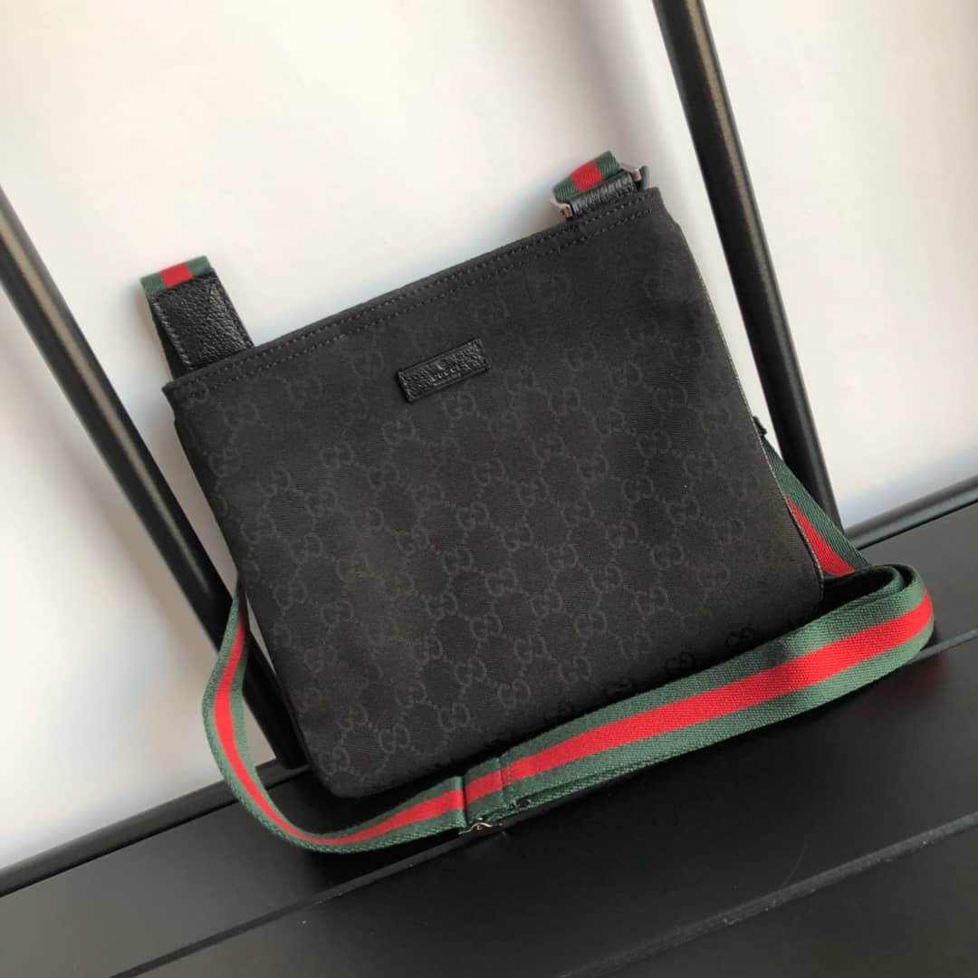 Gucci GG Monogram Canvas Web Small Messenger Bag Replica Black 146309 - DEEPREPS
