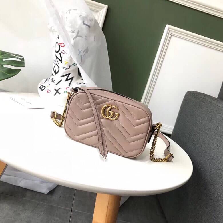 Gucci GG Marmont Matelassé Mini Bag Replica Pink 448065 - DEEPREPS