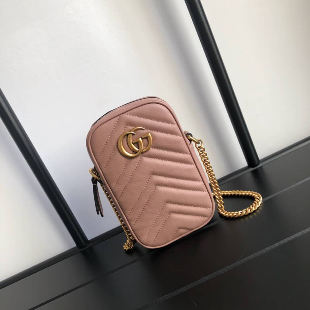 Gucci GG Marmont Mini Matelasse Leather Corssbody Bag Replica Pink 598597 - DEEPREPS