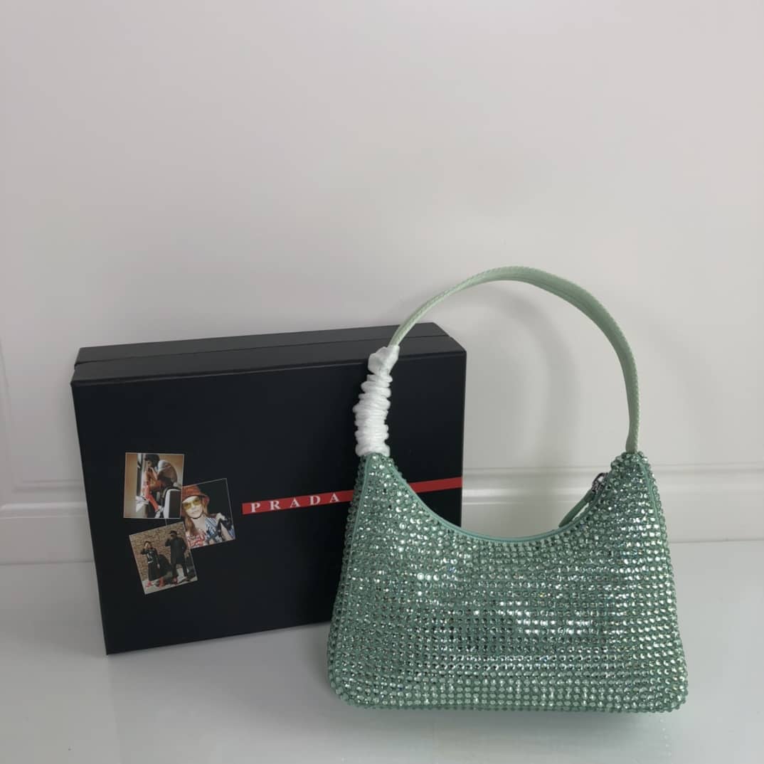 Prada Satin Re-Edition 2000 Crystal Mini Hobo - DEEPREPS