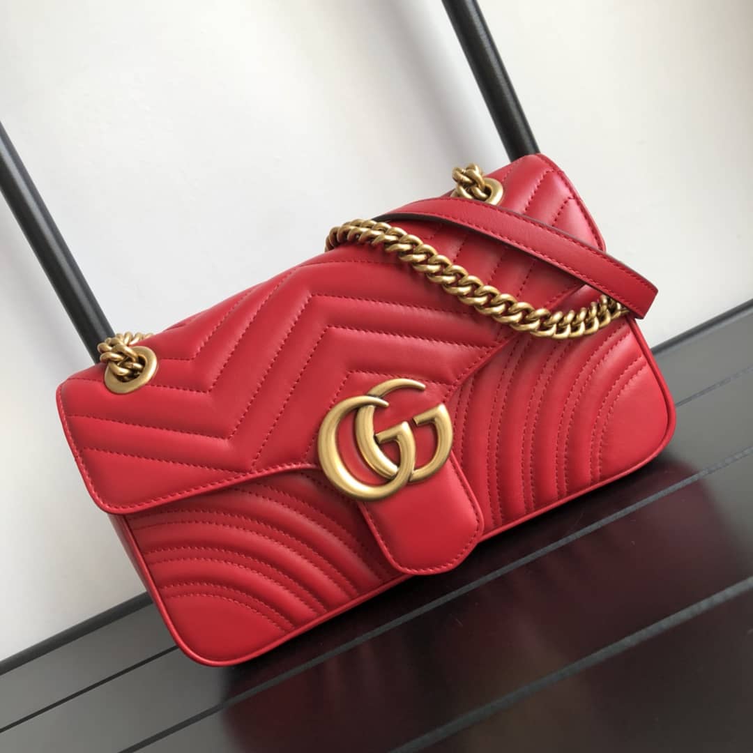 Gucci GG Marmont Matelasse Shoulder Bag Replica Red 443497 - DEEPREPS