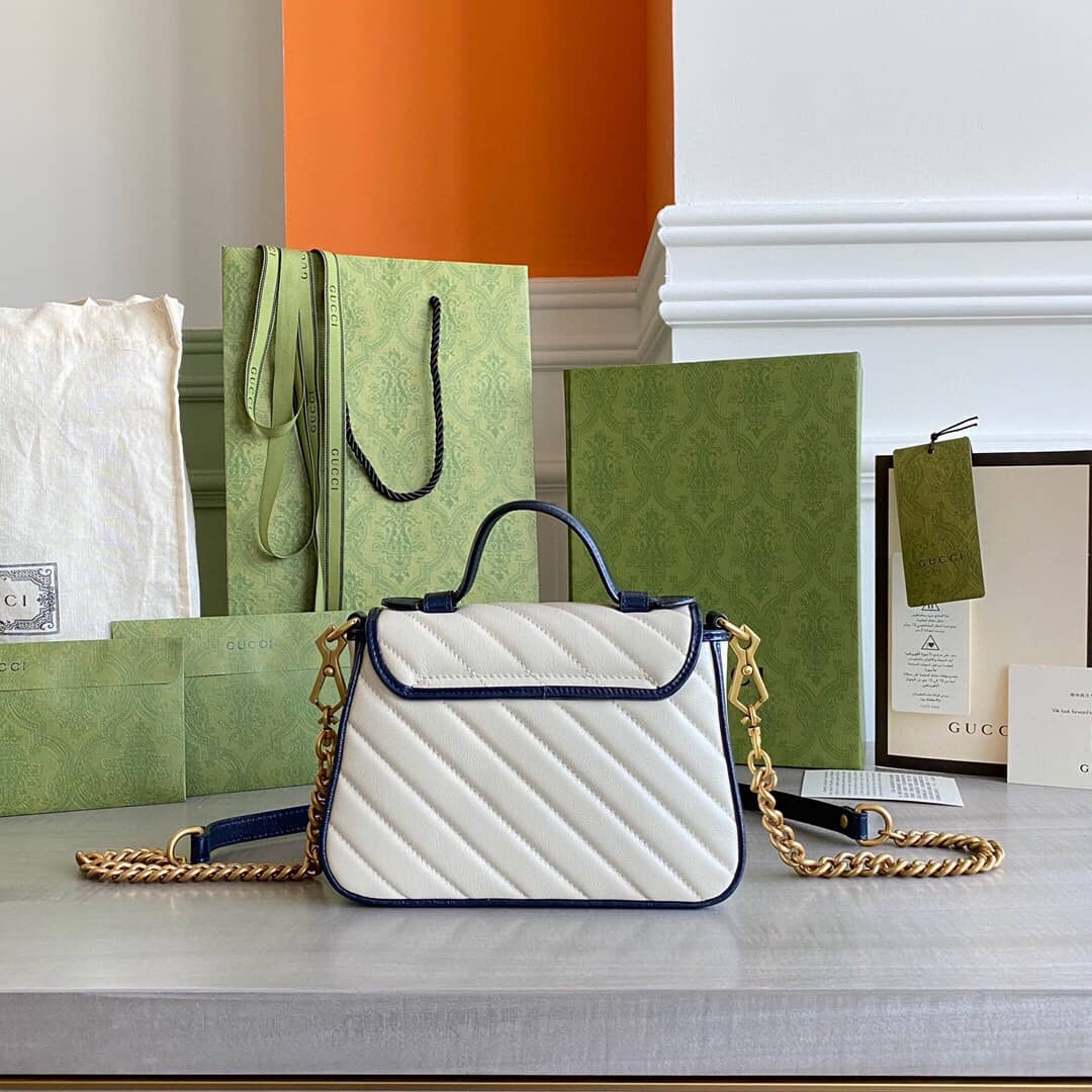Gucci GG Marmont Mini Top Handle Bag Replica White Blue 583571 - DEEPREPS