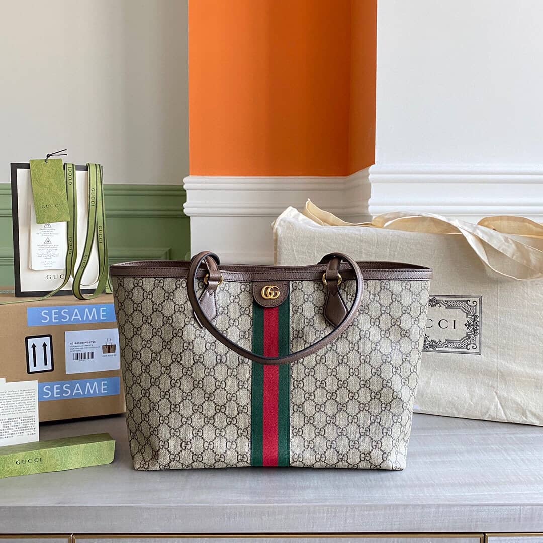 Gucci Ophidia Leather Tote Replica Gray 631685 - DEEPREPS