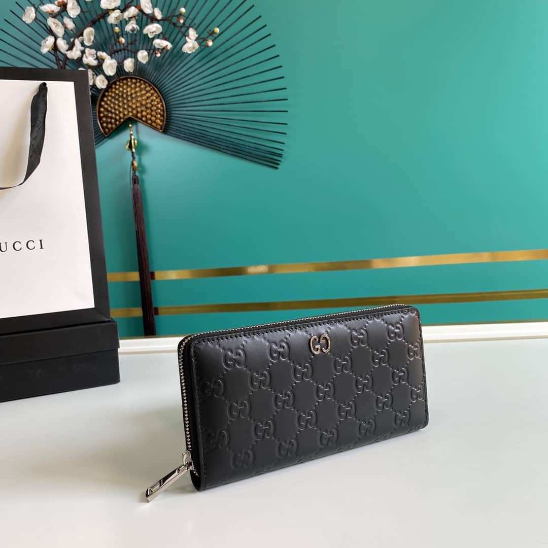 Gucci Signature Zip Around Wallet Black Replica 473928 - DEEPREPS